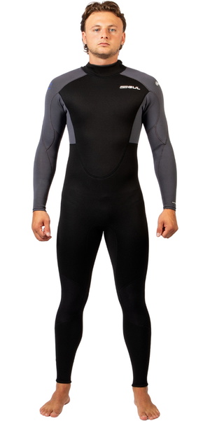 2026 Gul Mens Response Natur 3/2mm Back Zip Wetsuit RE1321-BKGY - Black / Grey